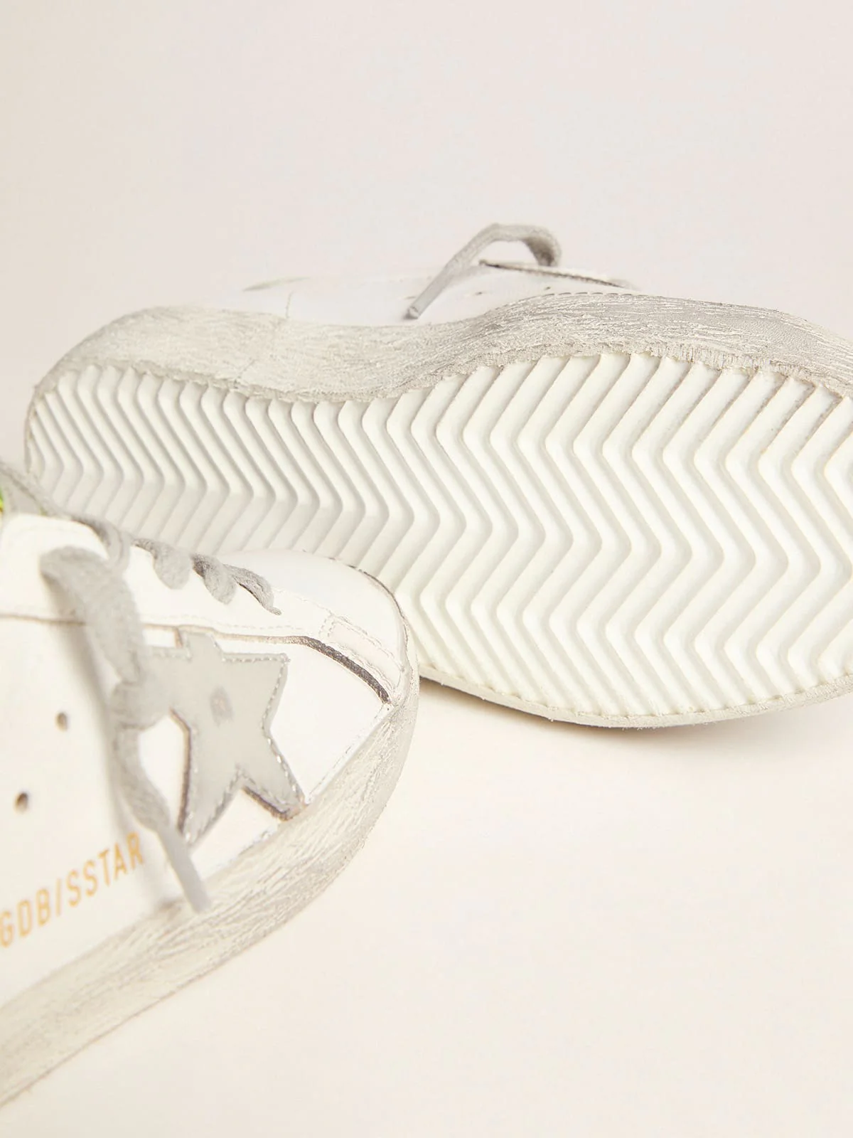 Kids | Super-Star Sneakers with Fluorescent Yellow Heel Tab & Silver Star | White x Silver x Yellow Fluo (V2) - Image 4