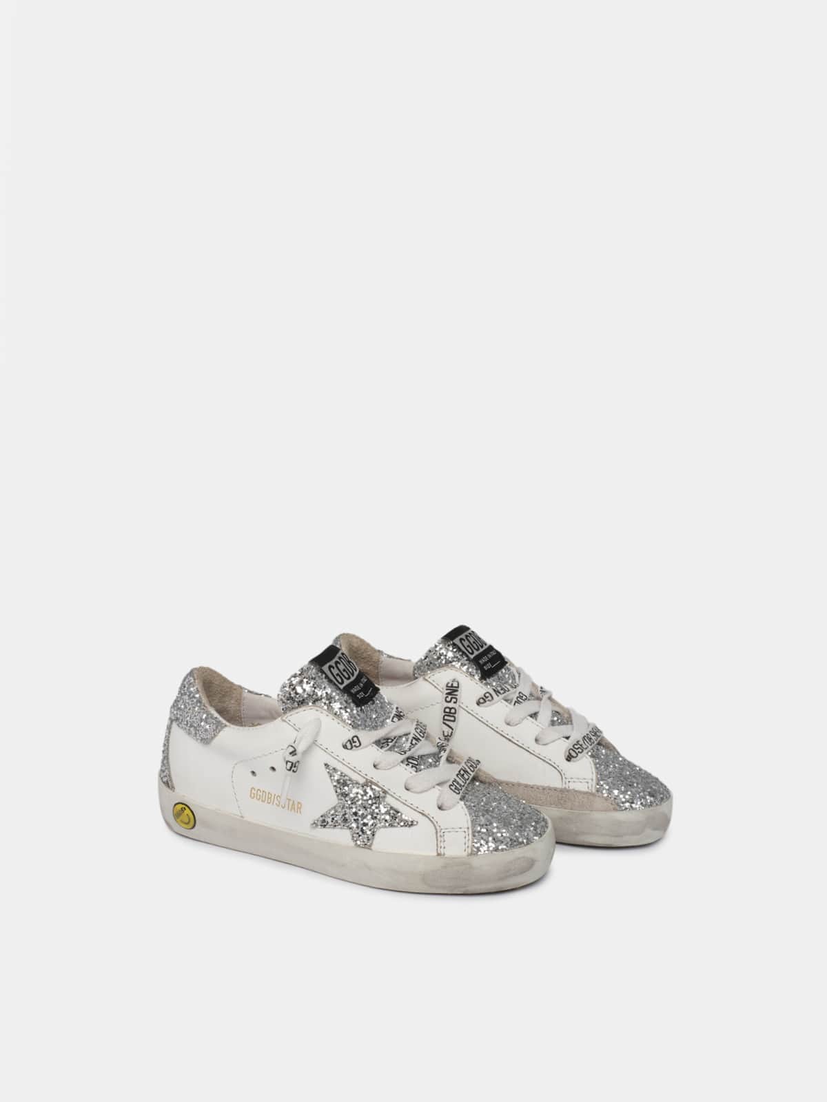 Kids | Super-Star Sneakers with Silver Glitter | White x Silver - Image 3