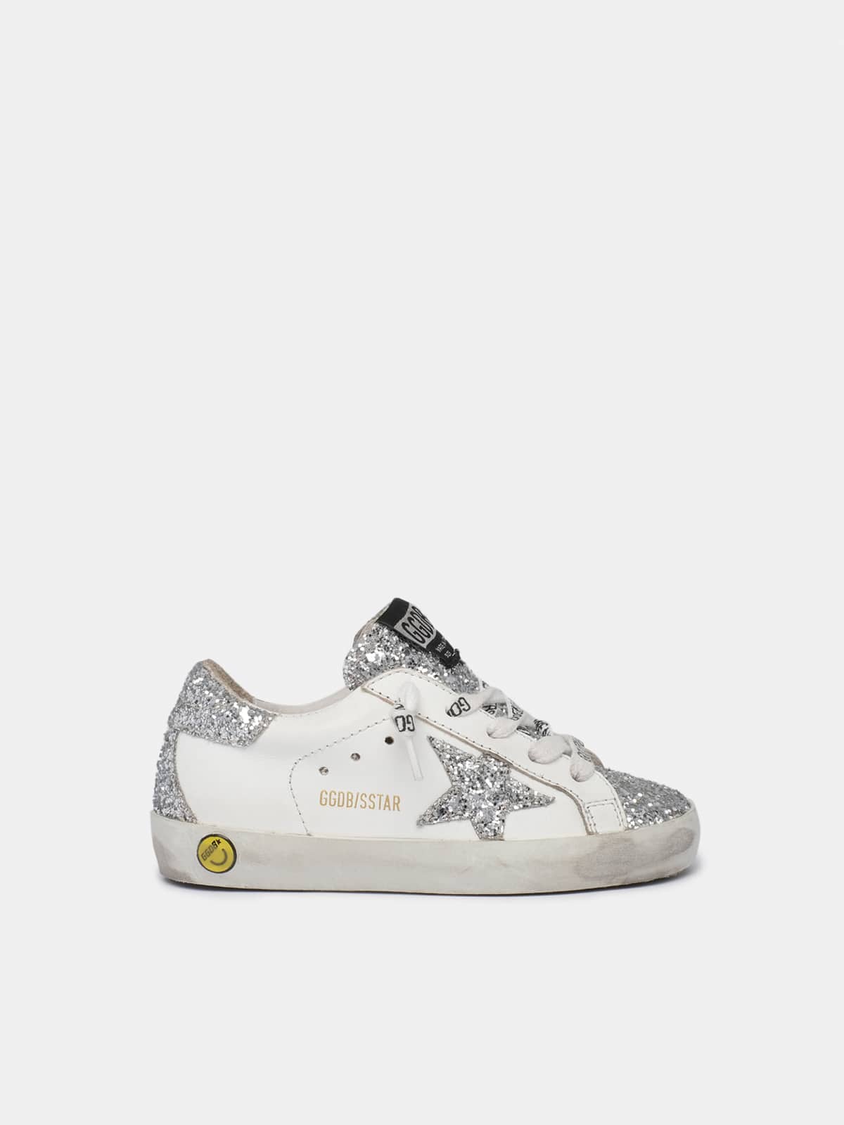 Kids | Super-Star Sneakers with Silver Glitter | White x Silver - Image 4