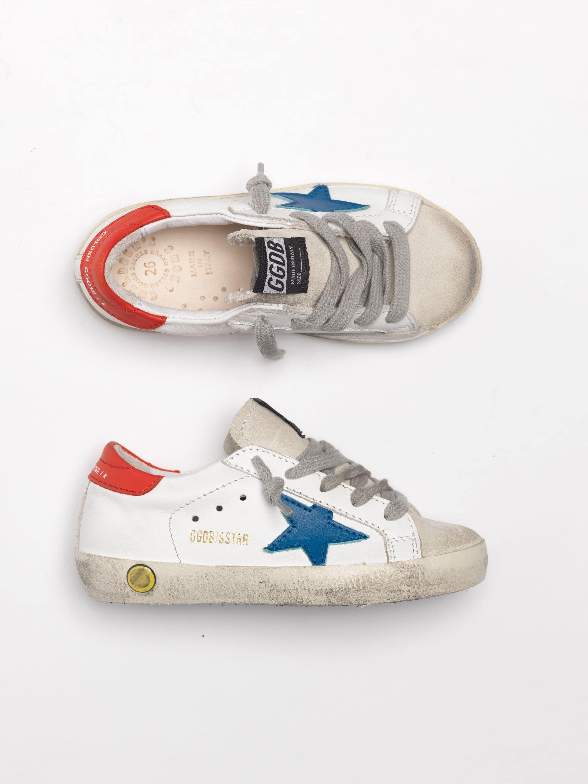 Kids | Super-Star White Leather with Blue Star & Red Heel Tab - Image 4