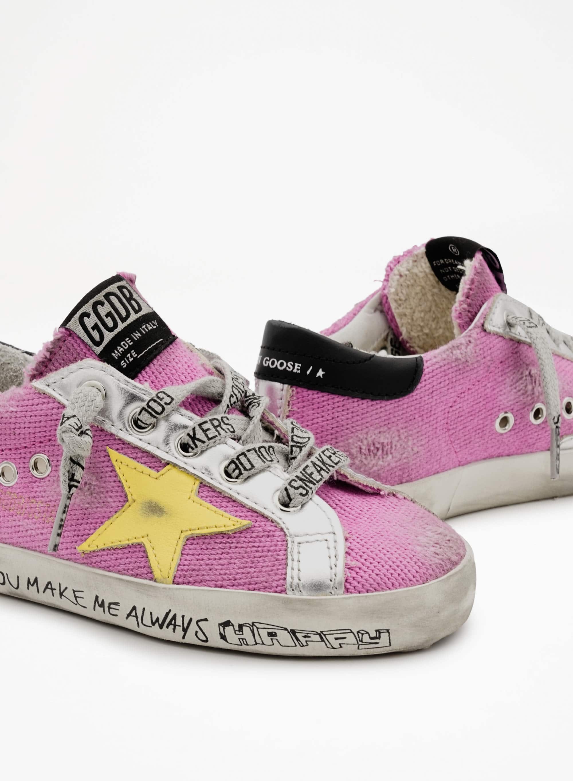 Kids | Super-Star Young Pink Fluo with Yellow Star & Black Heel Tab | Pink Fluo x Yellow x Black - Image 3