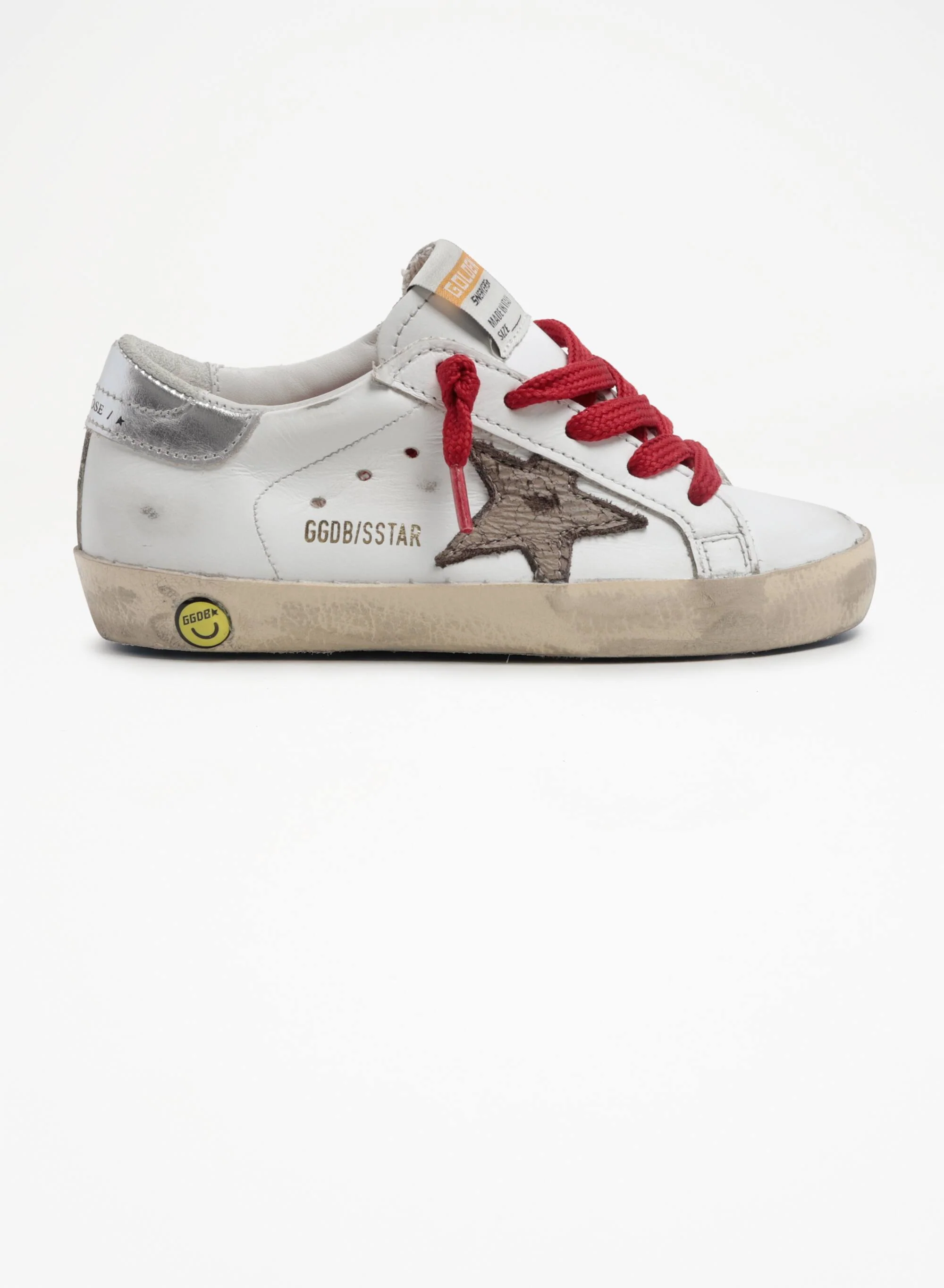 Kids | Super-Star Young White Leather with Brown Star & Silver Metallic Heel Tab | White x Kaki x Silver - Image 4