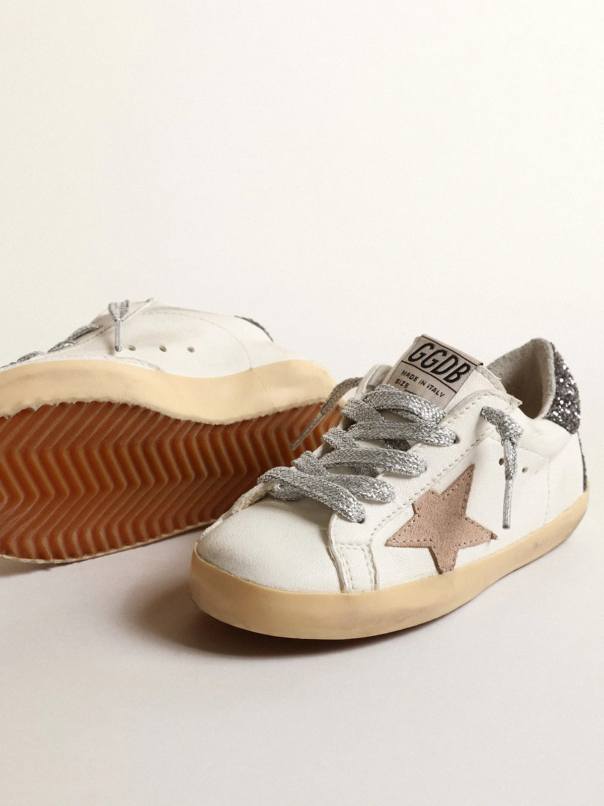 Kids | Super-Star Young with A Hazelnut Star & Glitter Heel Tab | Cream x Beige x Dark Grey - Image 8