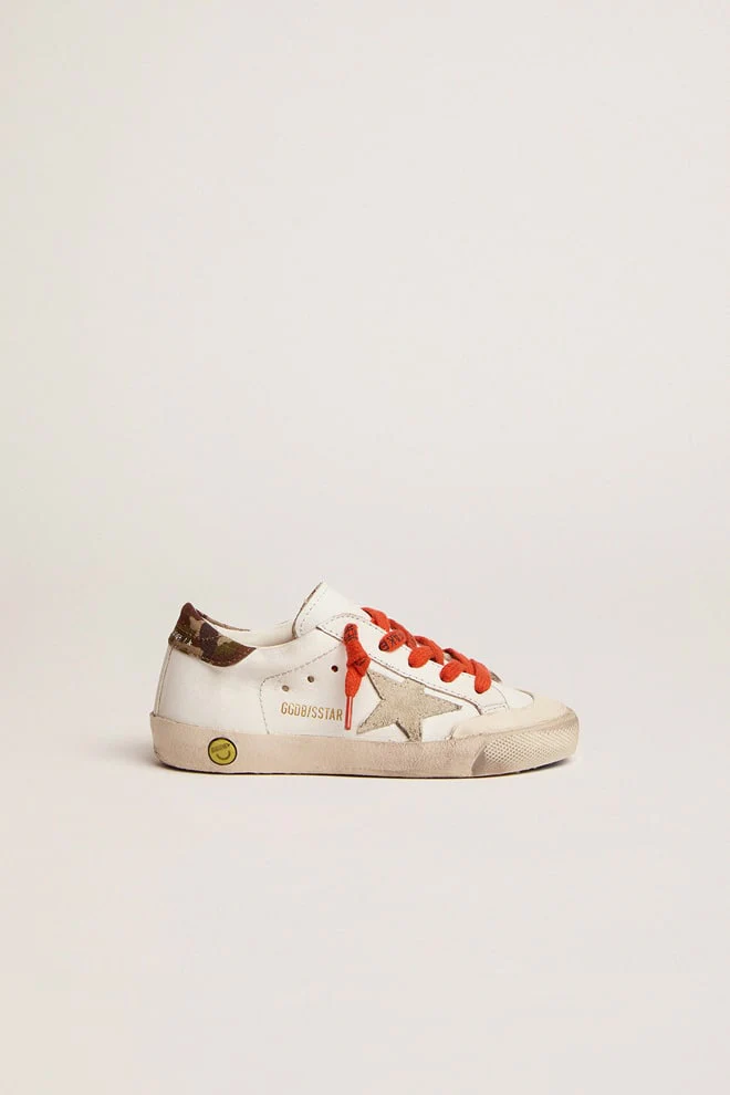 Kids | Super-Star Young with White Leather, Ice Star & Green Camouflage Heel Tab | White x Ice x Green Camouflage - Image 2