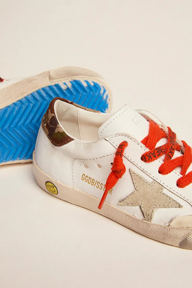 Kids | Super-Star Young with White Leather, Ice Star & Green Camouflage Heel Tab | White x Ice x Green Camouflage - Image 4