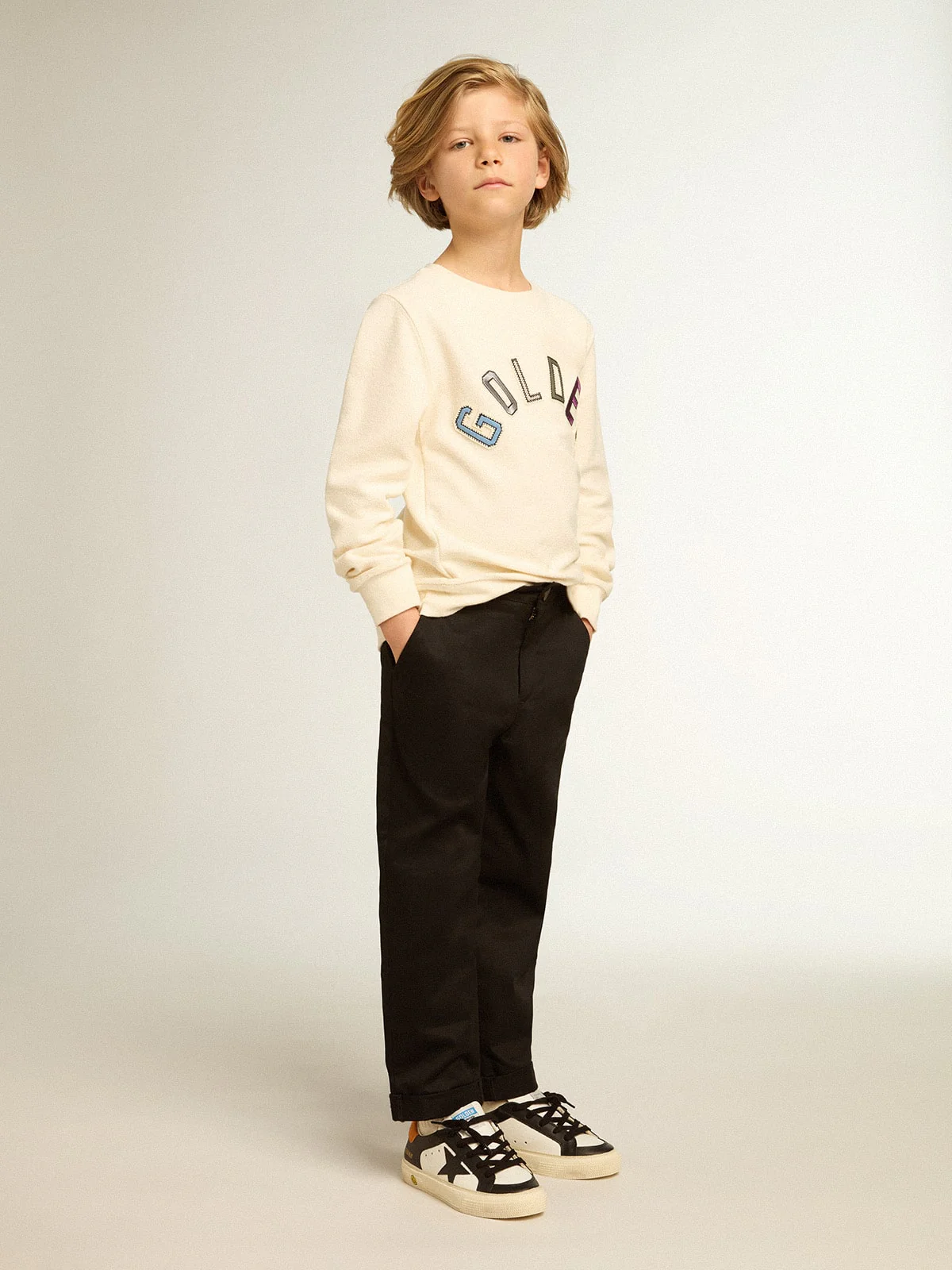 Kids | Sweatshirt Aged White with Multicolor Golden Lettering On The Front | Artic Wolf x Multicolor - Image 12