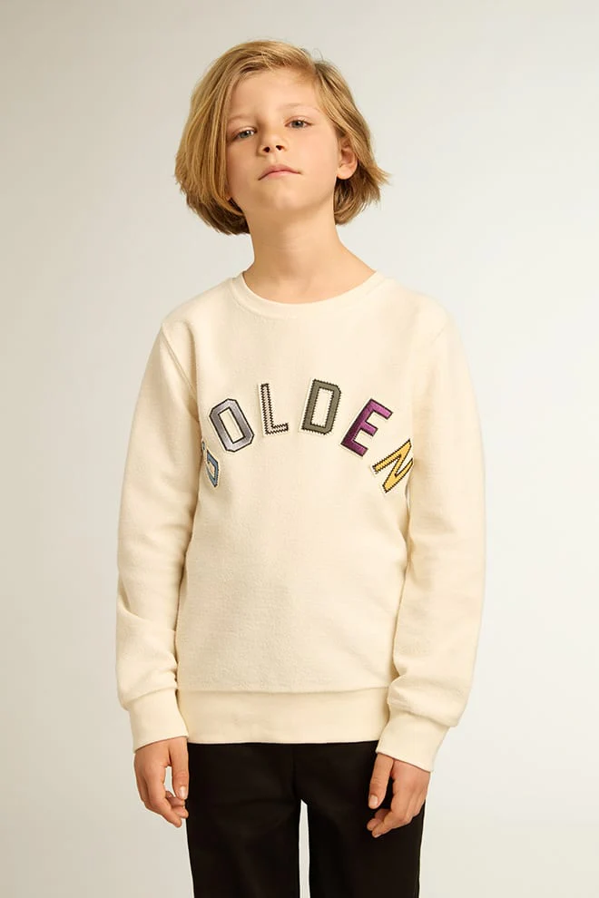 Kids | Sweatshirt Aged White with Multicolor Golden Lettering On The Front | Artic Wolf x Multicolor - Image 2