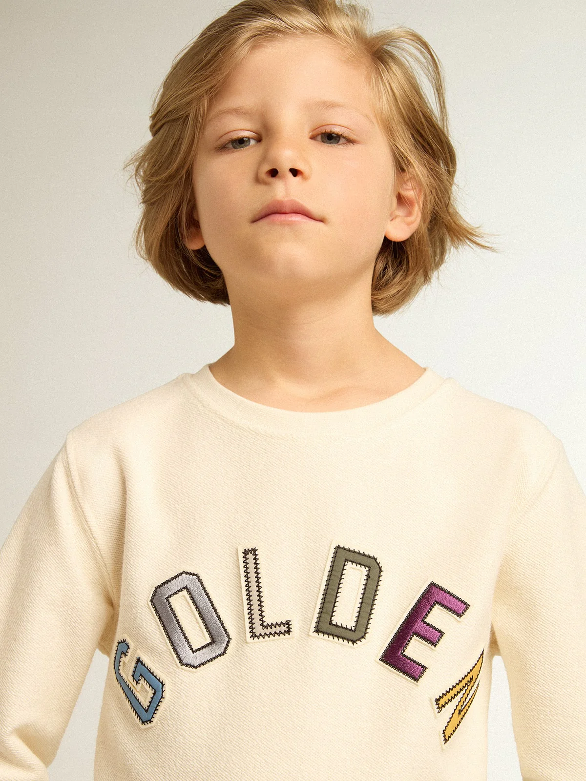 Kids | Sweatshirt Aged White with Multicolor Golden Lettering On The Front | Artic Wolf x Multicolor - Image 3