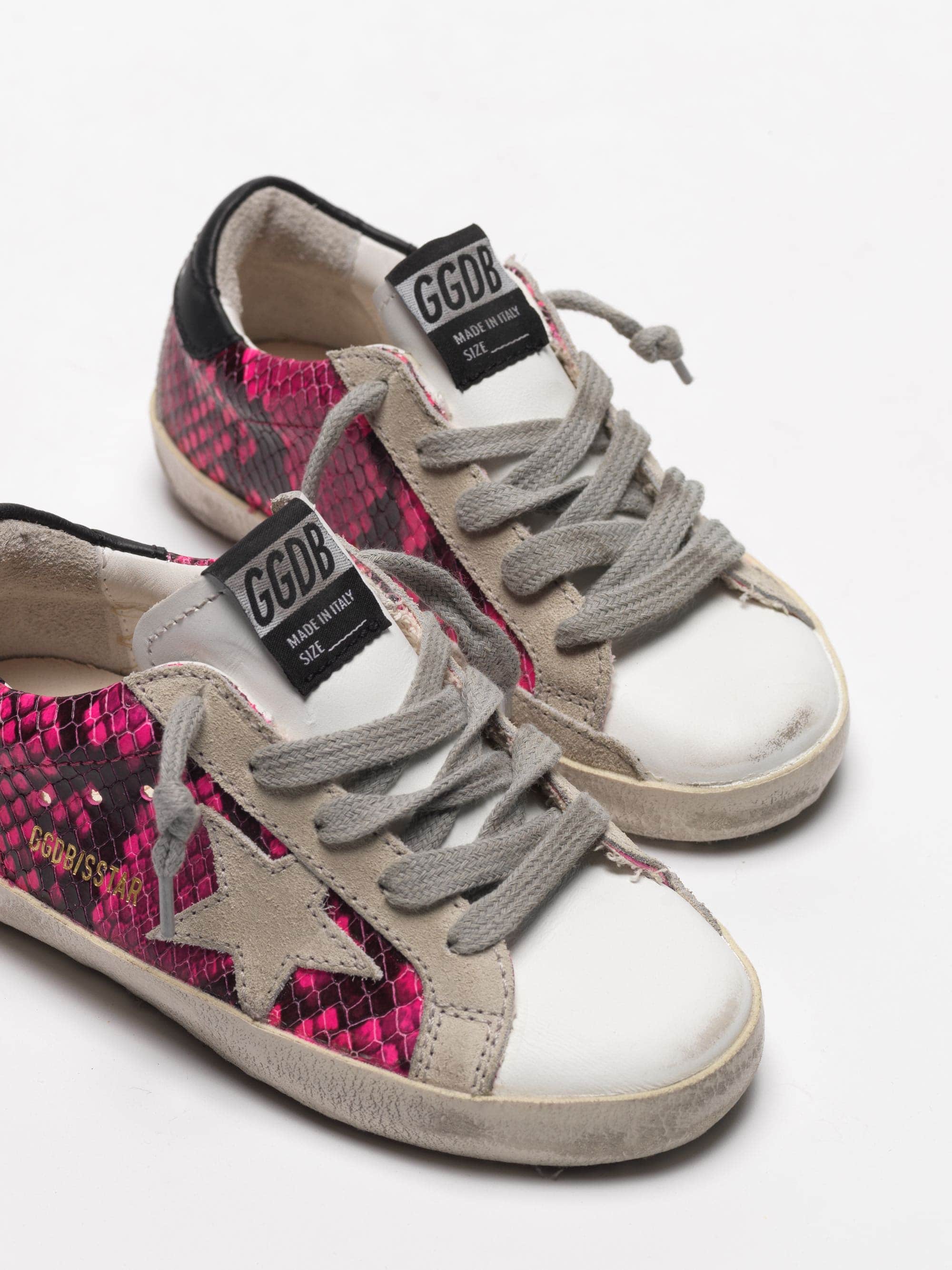 Kids | White & Fuchsia Snakeskin-Print Super-Star Sneakers - Image 4