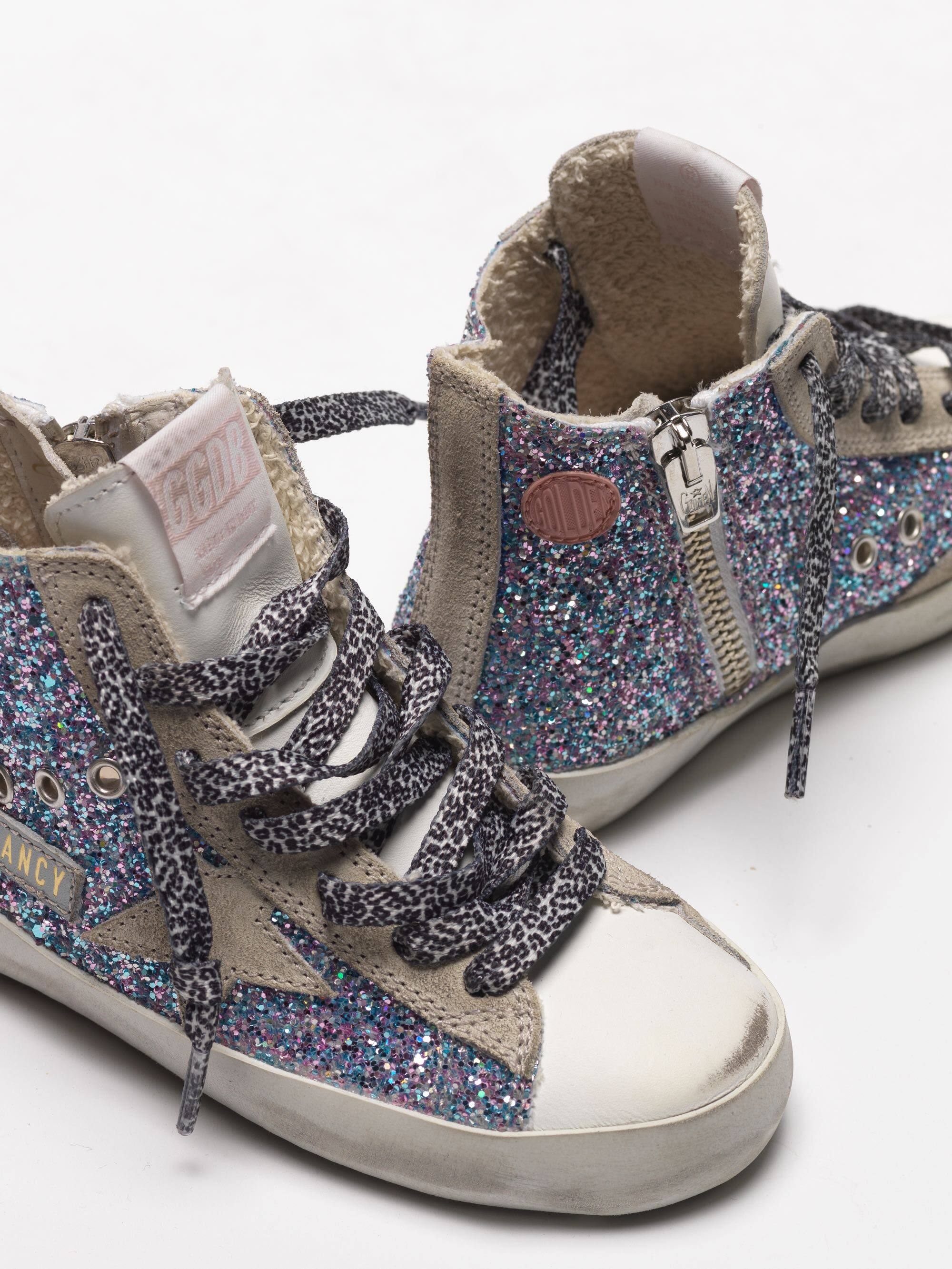 Kids | White Francy Sneakers Leather with Multicoloured Glitter (V1) - Image 3