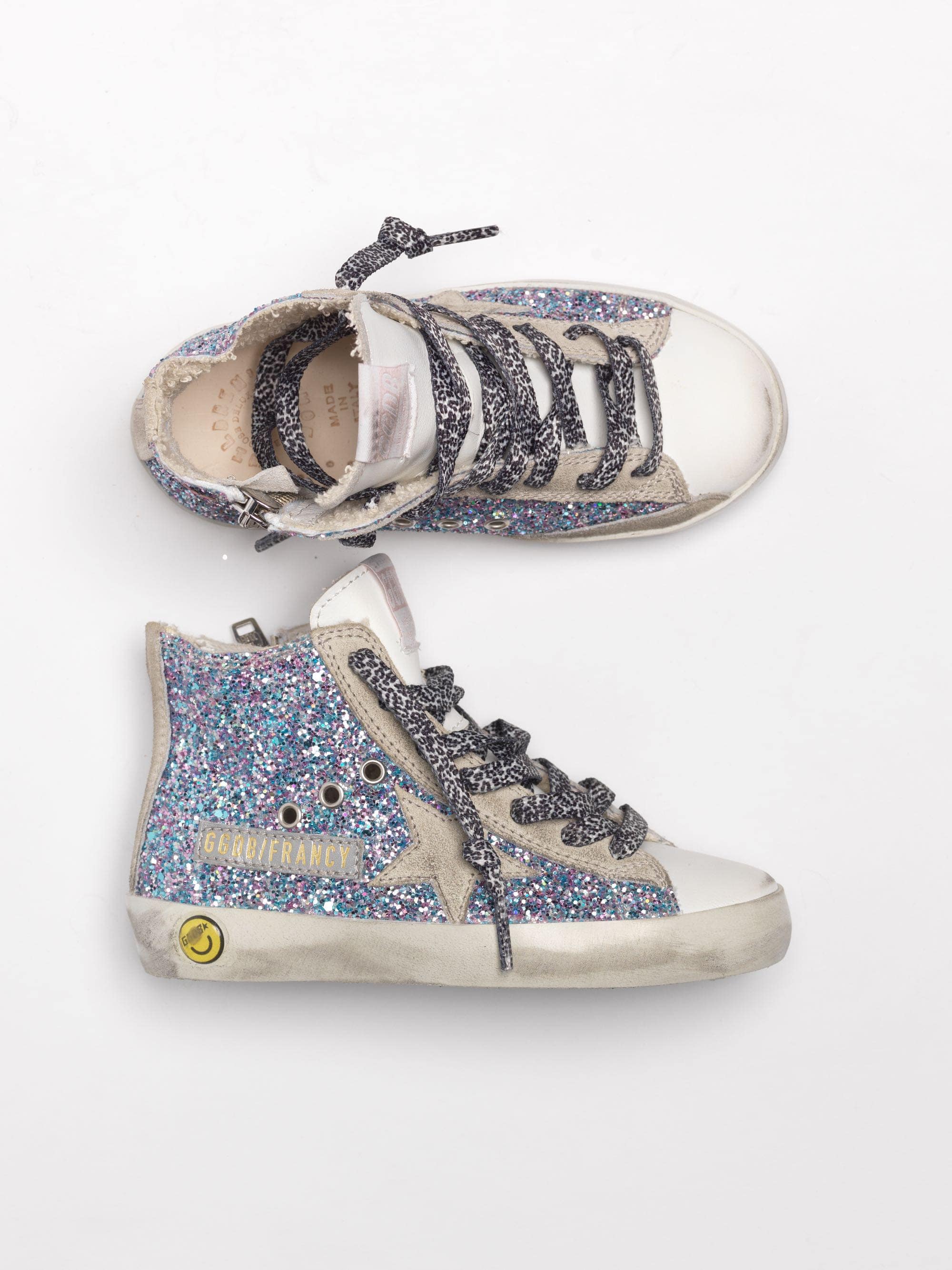 Kids | White Francy Sneakers Leather with Multicoloured Glitter (V2) - Image 3