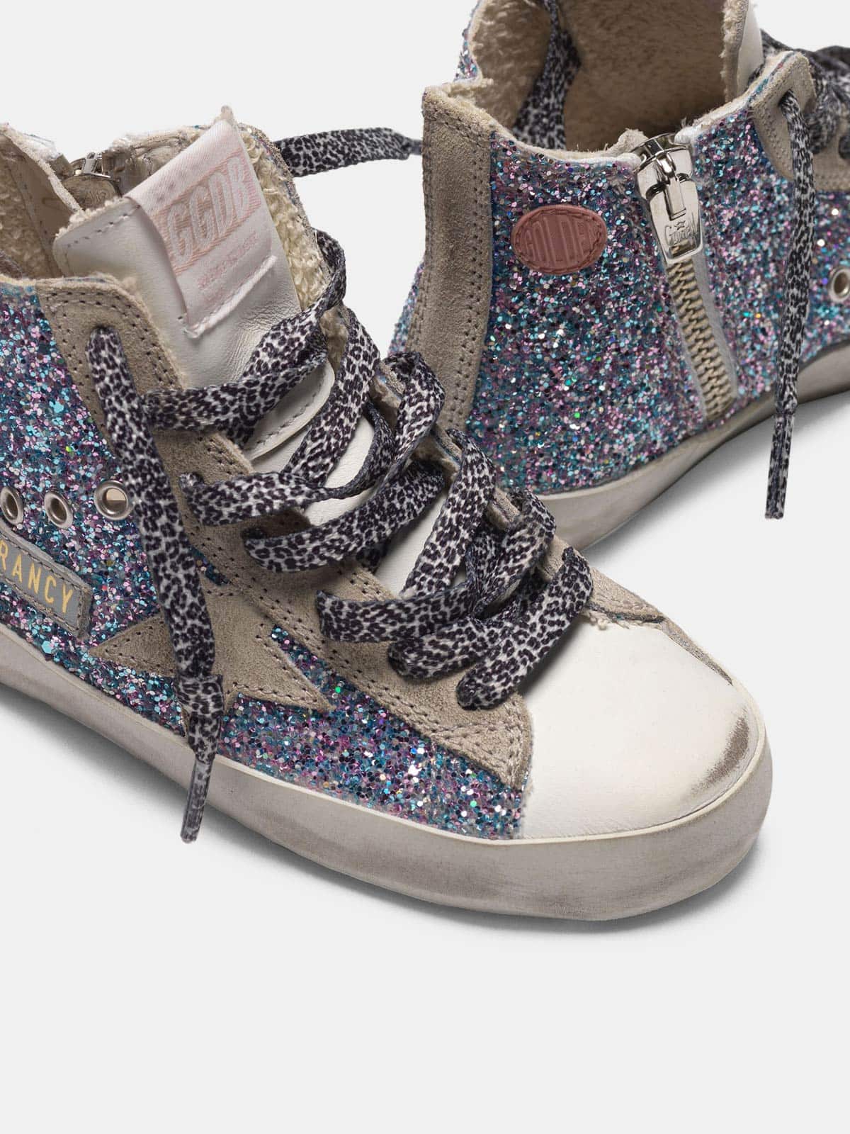 Kids | White Francy Sneakers Leather with Multicoloured Glitter (V2) - Image 4