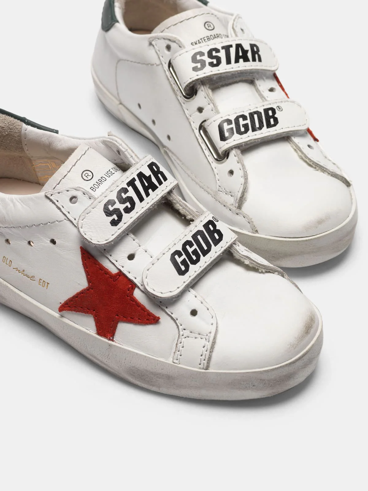 Kids | White Old School Sneakers with Red Star & Green Heel Tab (V1) - Image 2