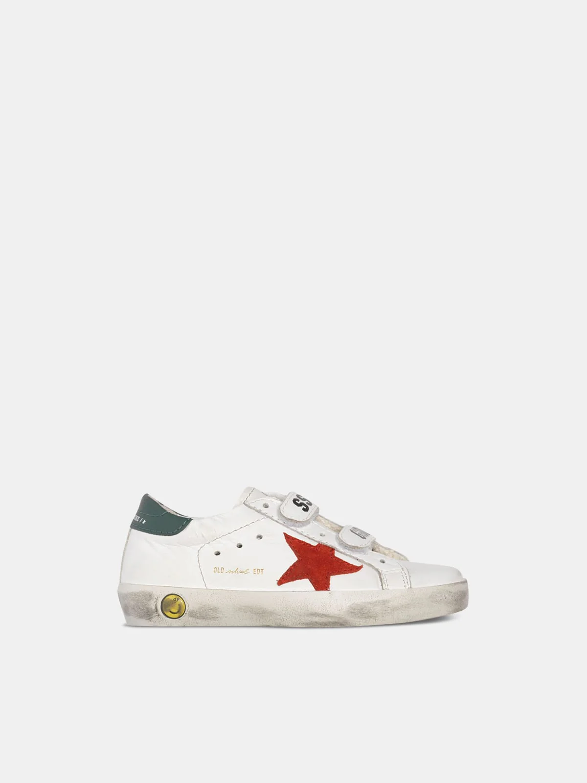 Kids | White Old School Sneakers with Red Star & Green Heel Tab (V2) - Image 2