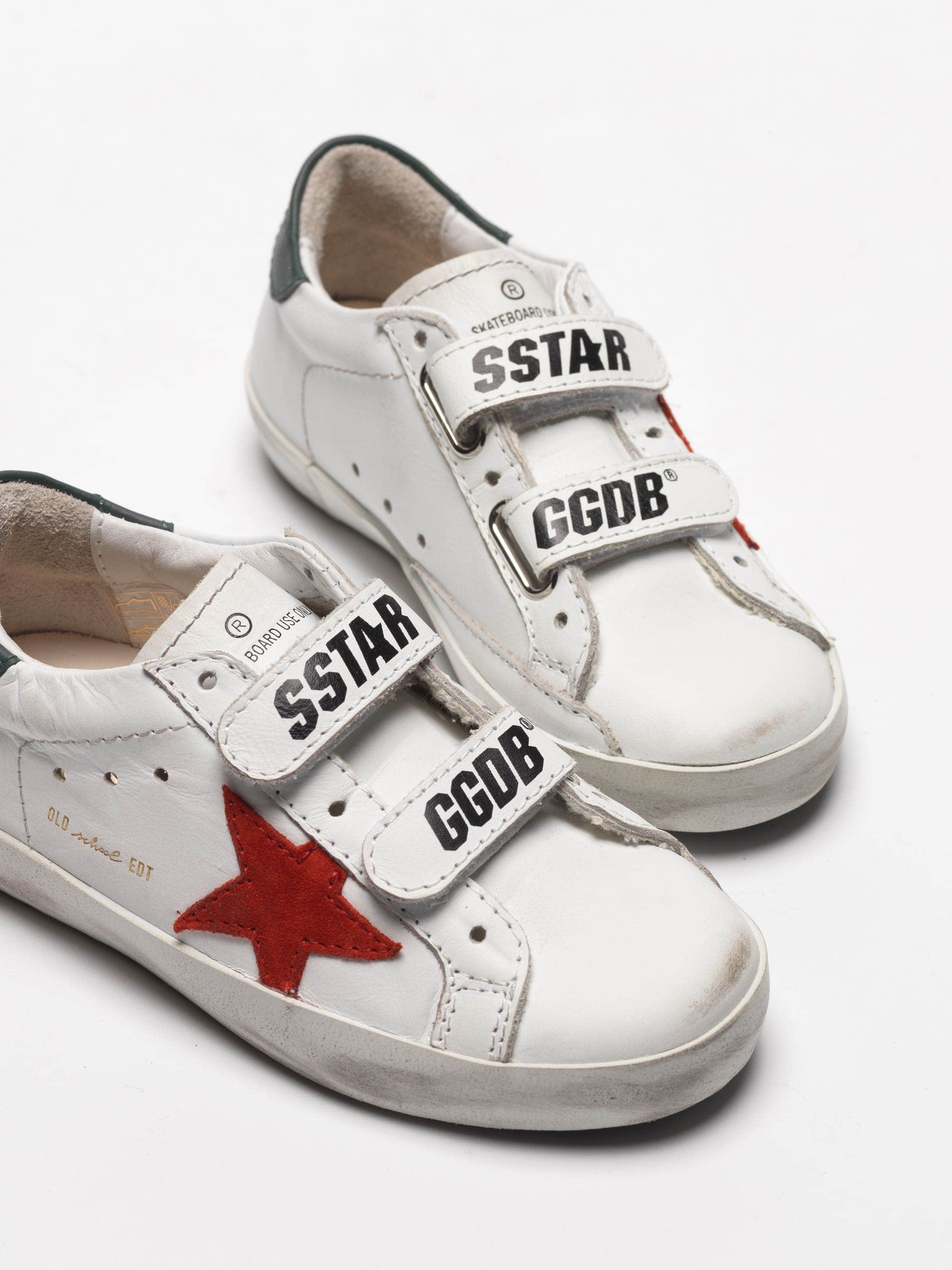 Kids | White Old School Sneakers with Red Star & Green Heel Tab (V2) - Image 4