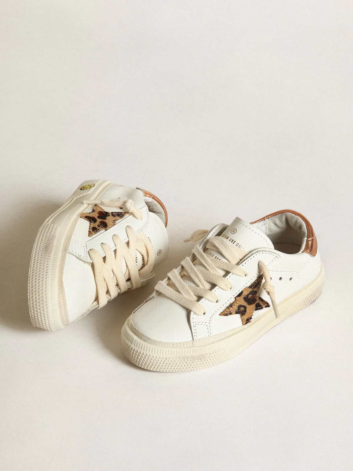 Kids | Young May with Leopard Print Pony Skin Star & Copper-Colored Heel | White x Beige Brown Leo x Chocolate Brown - Image 6