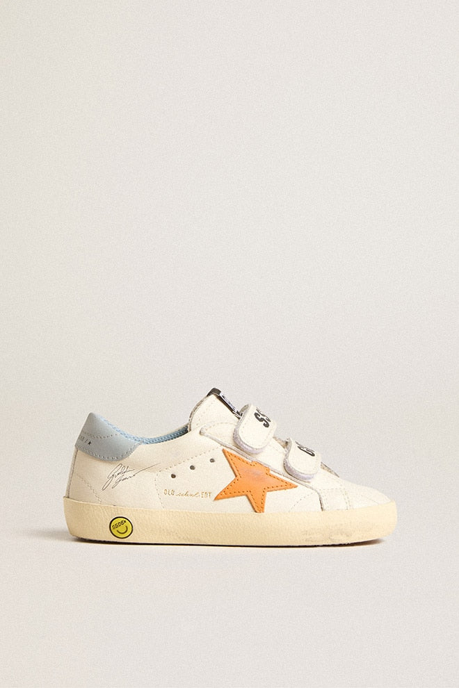 Kids | Young Old School Leather with Orange Star & Baby Blue Heel Tab | White x Orange x Silver Blue - Image 5