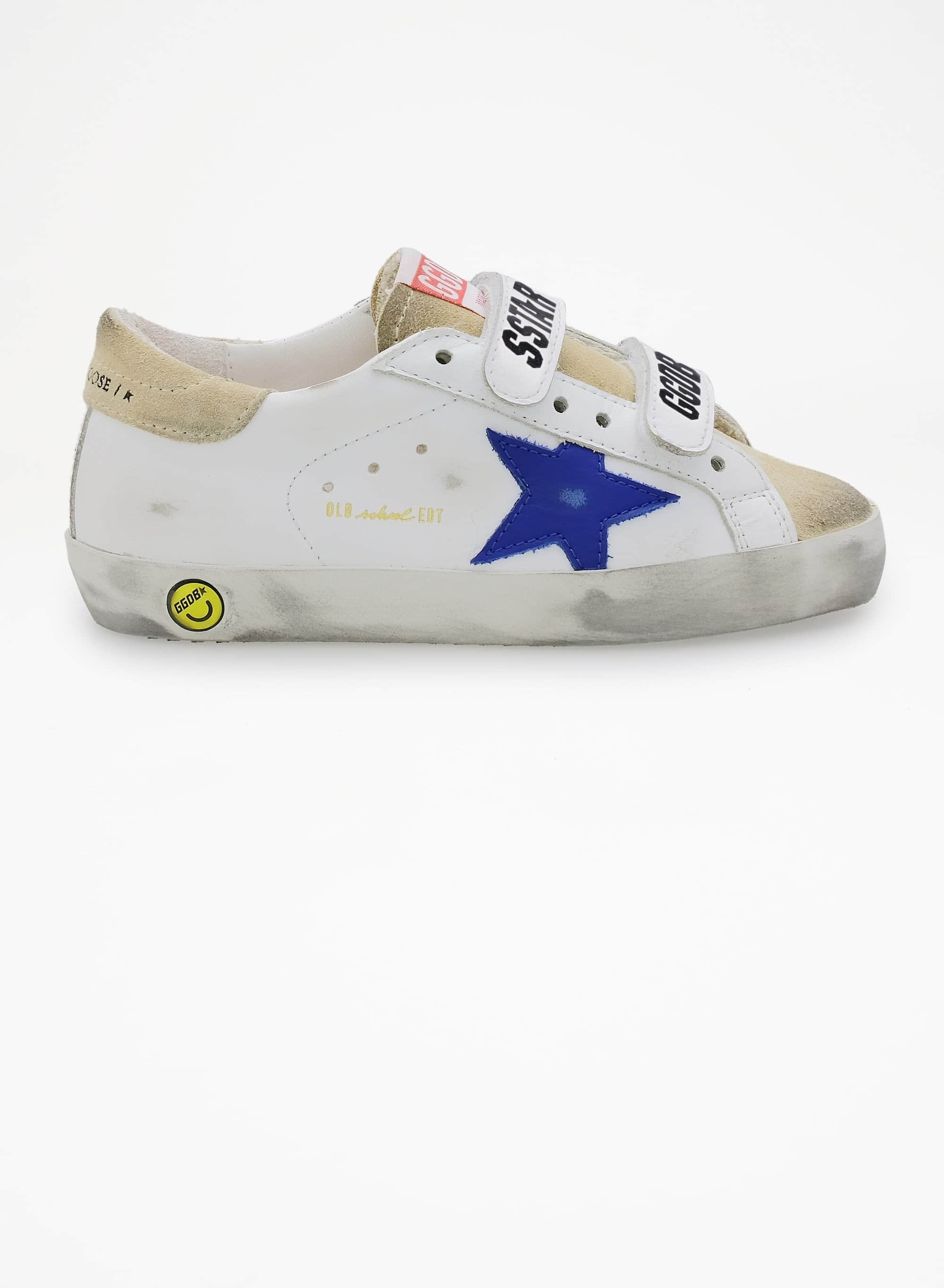 Kids | Young Old School Sneakers with Velcro Fastening & Blue Star | White x Cappuccino x Royal Blue x Ice - Image 2