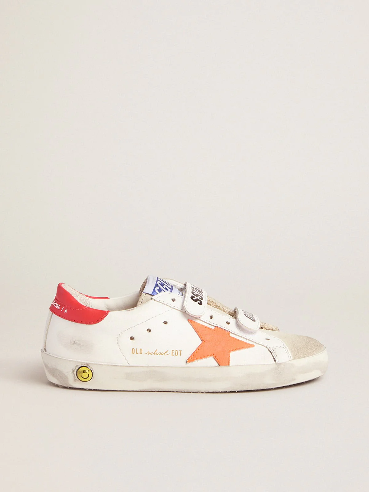 Kids | Young Old School Sneakers with Velcro Fastening & Fluorescent Orange Star | White x Ice x Orange Fluo x Cherry Red - Image 5
