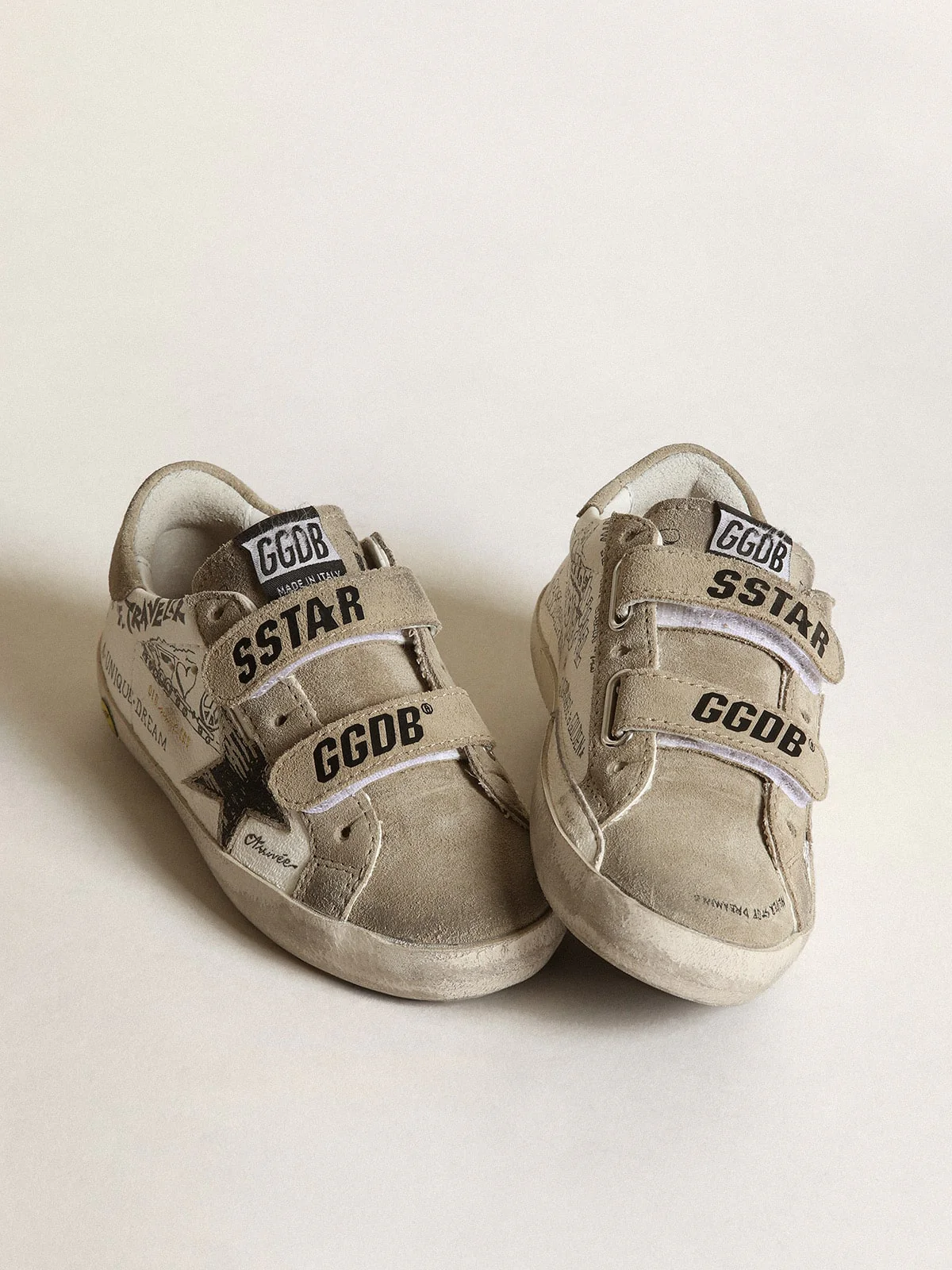 Kids | Young Old School White Nappa with Dove Gray Inserts | White x Black x Taupe - Image 8