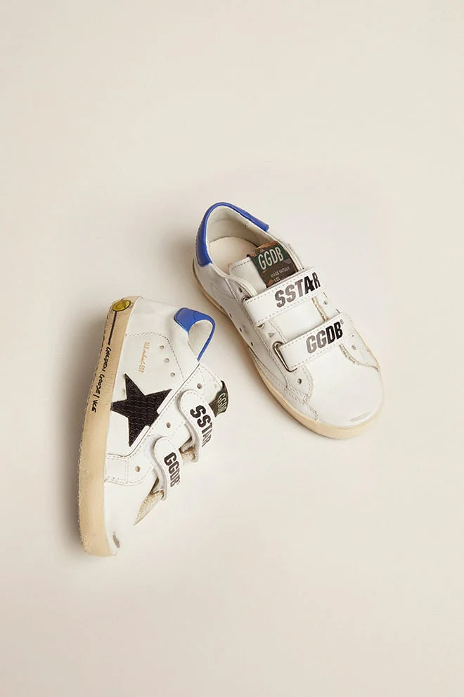 Kids | Young Old School with Black Snake Print Leather Star & Blue Heel | White x Black x Blue - Image 5