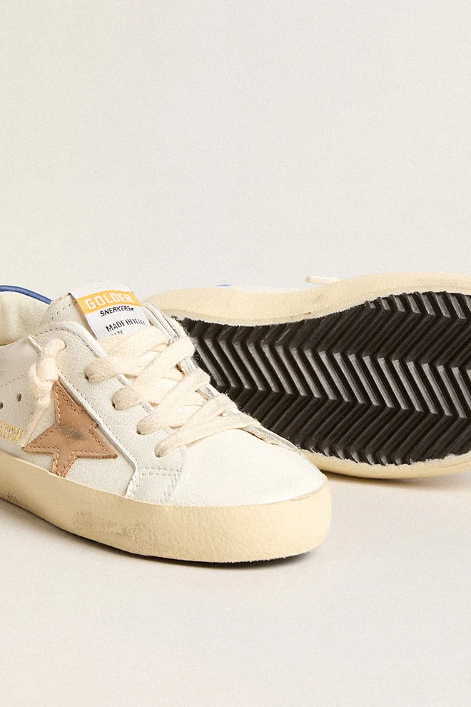 Kids | Young Super-Star Nappa Leather with A Beige Star & Blue Heel Tab | White x Twilight Blue x Beige - Image 2
