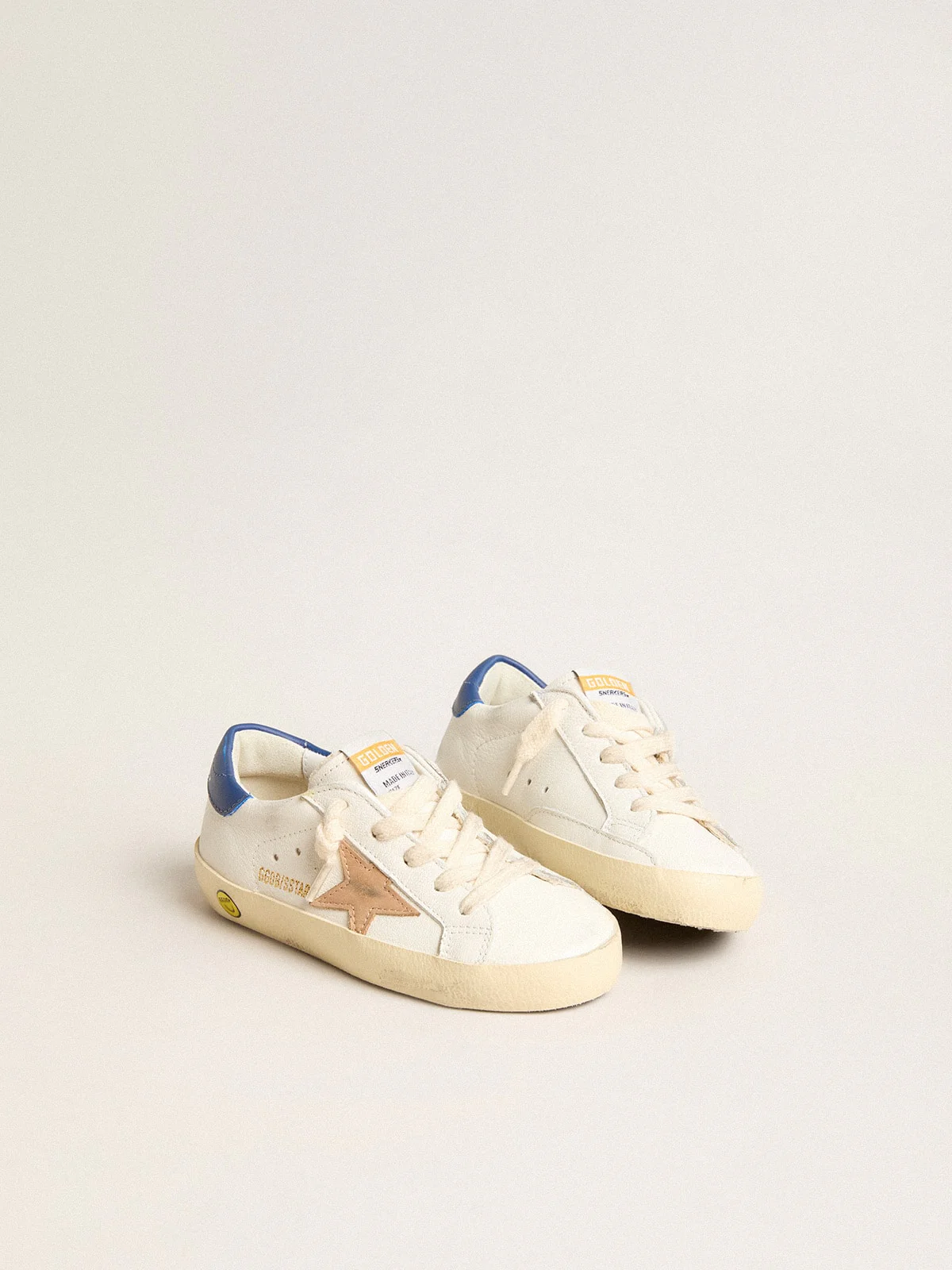 Kids | Young Super-Star Nappa Leather with A Beige Star & Blue Heel Tab | White x Twilight Blue x Beige - Image 7