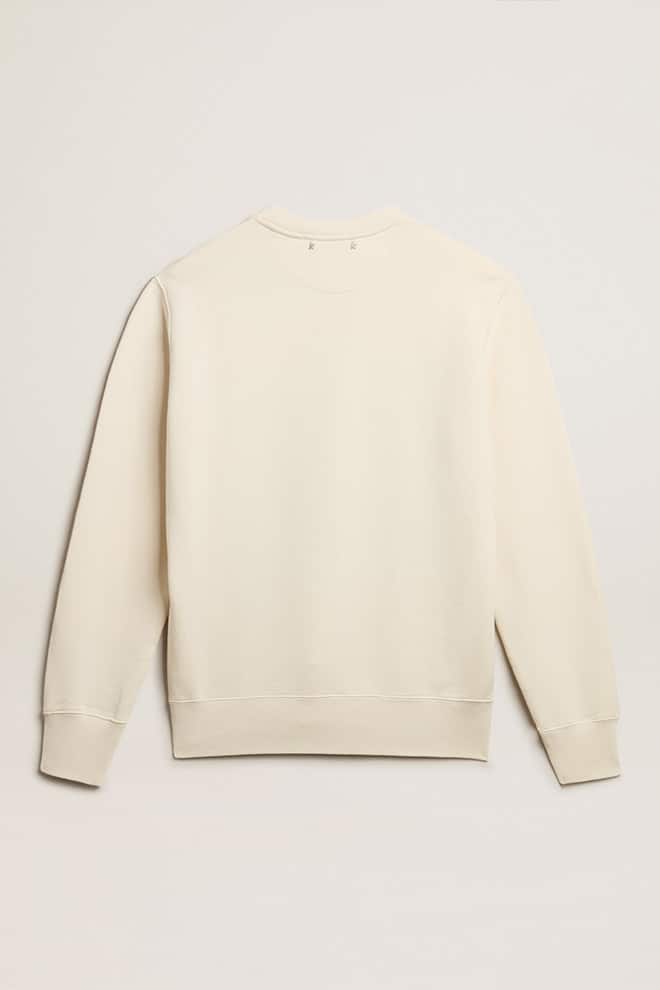 Men | Aged White Cotton Sweatshirt with Embroidery On The Front | Heritage White x Eclipse - Image 2