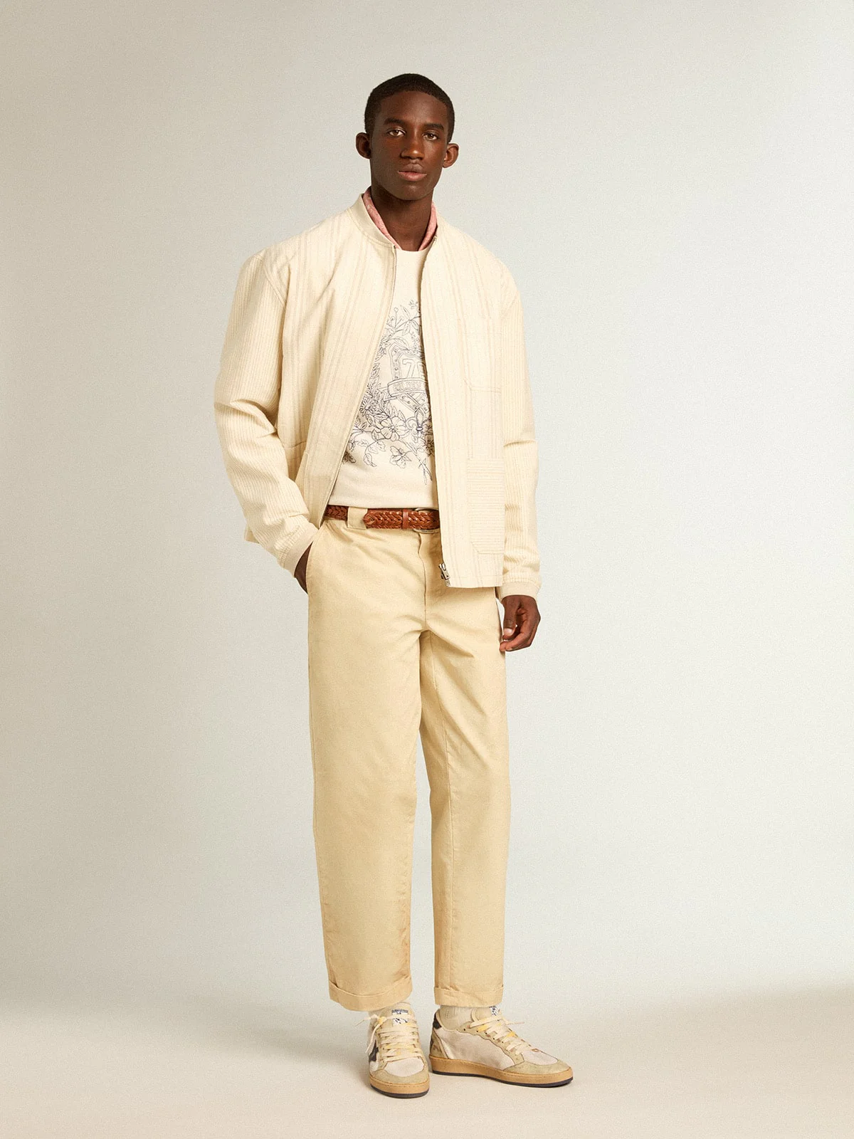 Men | Aged White Cotton Sweatshirt with Embroidery On The Front | Heritage White x Eclipse - Image 7