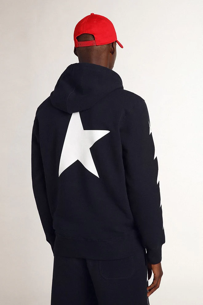 Men | Alighiero Star Collection Hoodie Navy Blue with Contrasting White Stars | Dark Blue x White - Image 2
