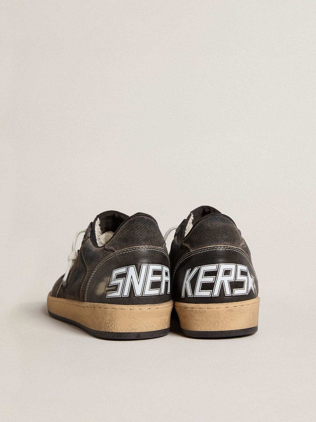 Men | Ball Star Black Denim with Black Leather Star & Inserts | Black - Image 11