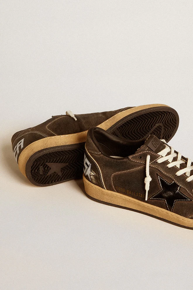 Men | Ball Star Black Denim with Black Leather Star & Inserts | Black - Image 12