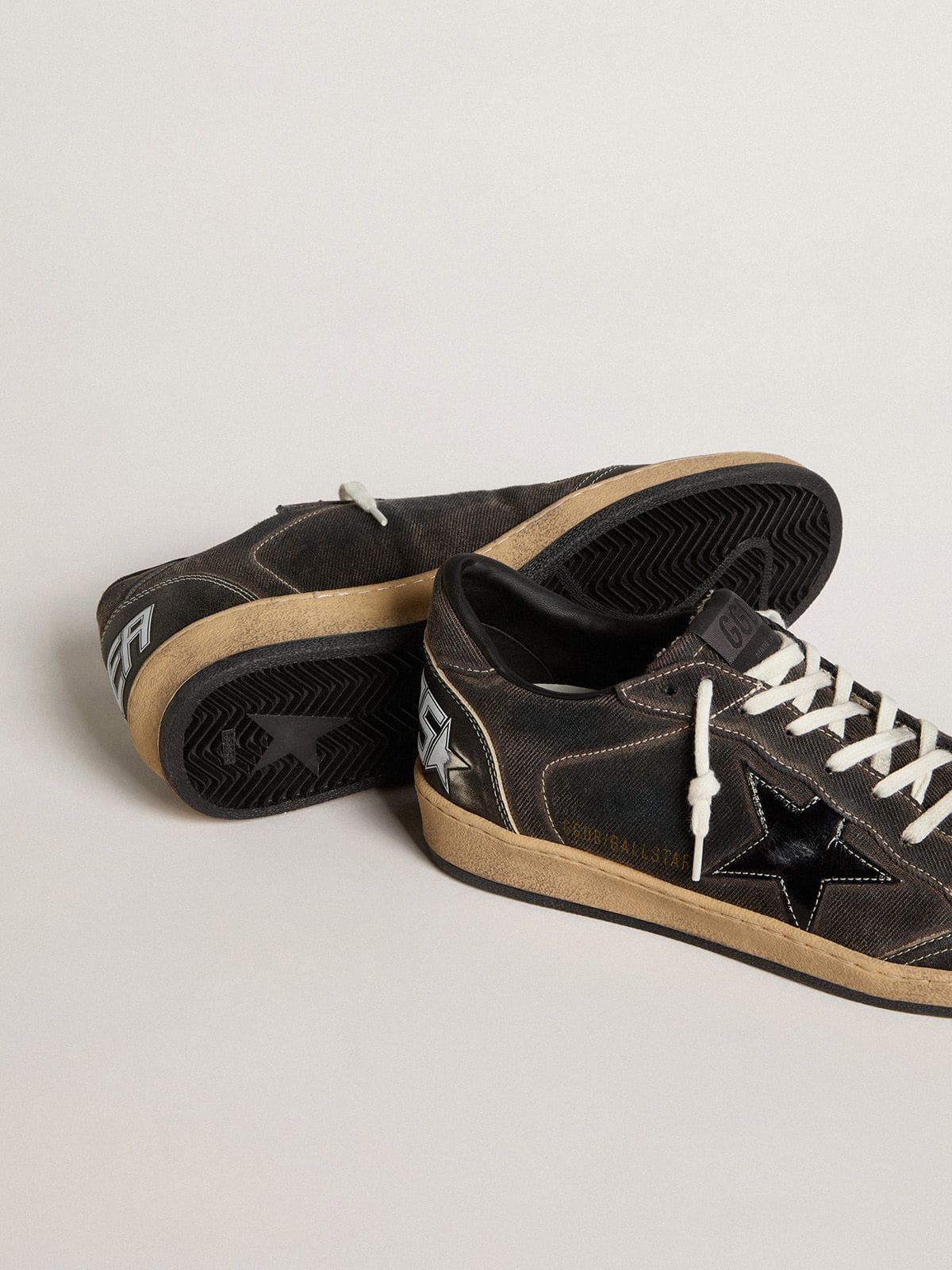 Men | Ball Star Black Denim with Black Leather Star & Inserts | Black - Image 4