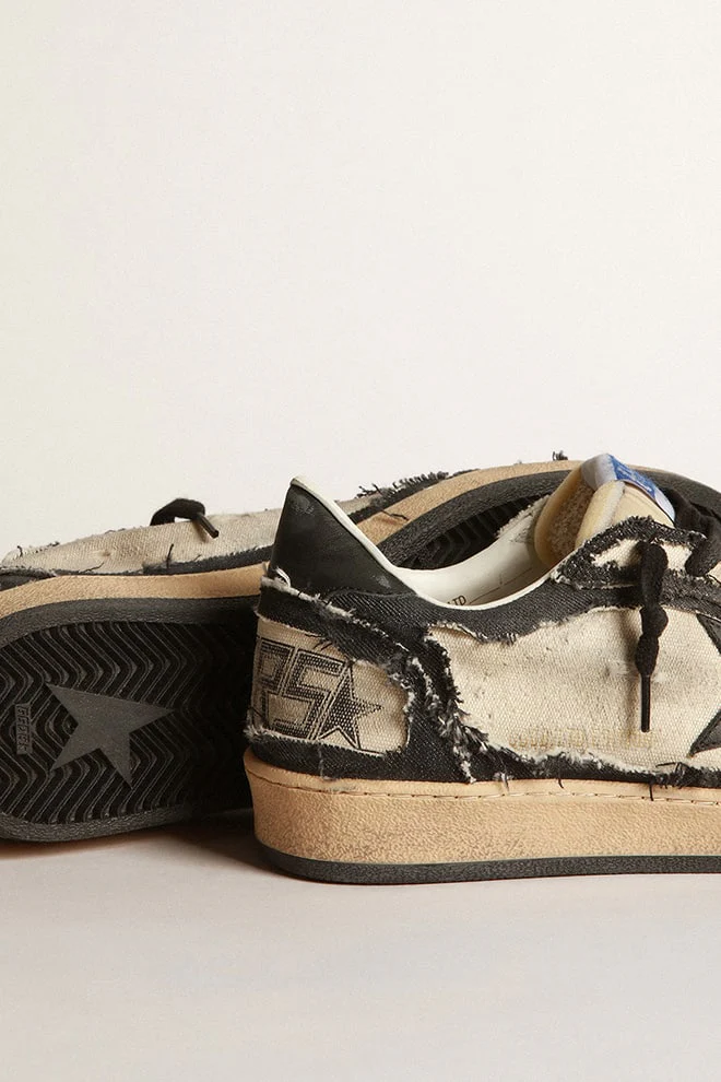 Men | Ball Star Lab White Canvas & Blue Denim with Black Leather Star | Milky White x Navy x Black - Image 6