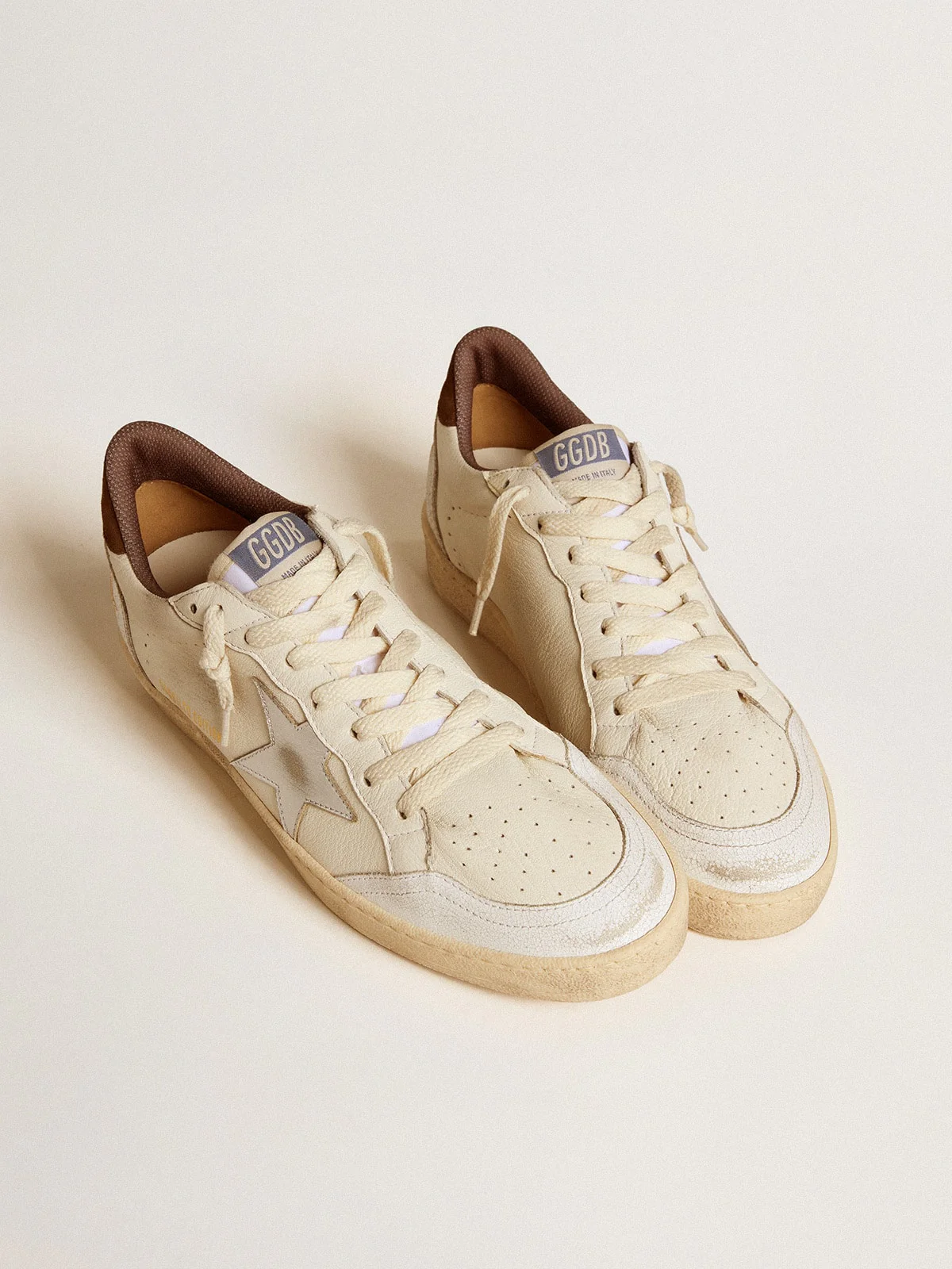 Men | Ball Star Ltd Nappa with Metallic Leather Star & Suede Heel Tab | White x Silver x Brown - Image 3