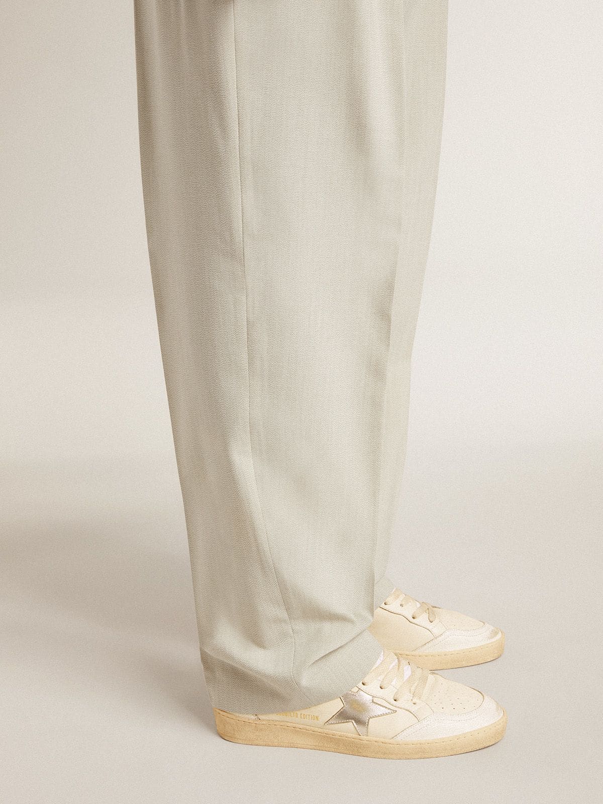 Men | Ball Star Ltd Nappa with Metallic Leather Star & Suede Heel Tab | White x Silver x Brown - Image 8