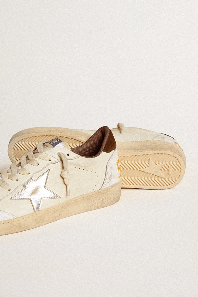 Men | Ball Star Ltd Nappa with Metallic Leather Star & Suede Heel Tab | White x Silver x Brown - Image 9