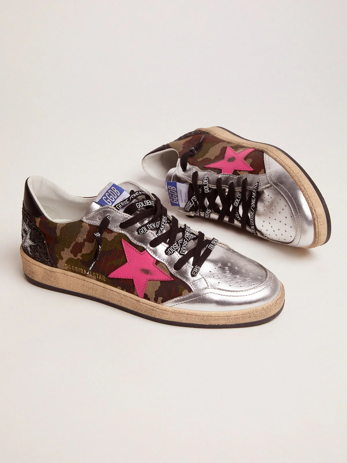 Men | Ball Star Ltd Sneakers with Camouflage Print & Fuchsia Star | Green Camouflage x Silver x Orchid Pink x Black - Image 3