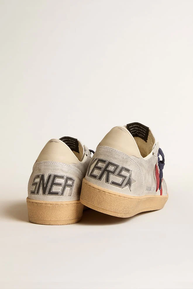 Men | Ball Star Metallic Suede with Suede Star & Leather Heel Tab | Silver x Red x Beige - Image 2