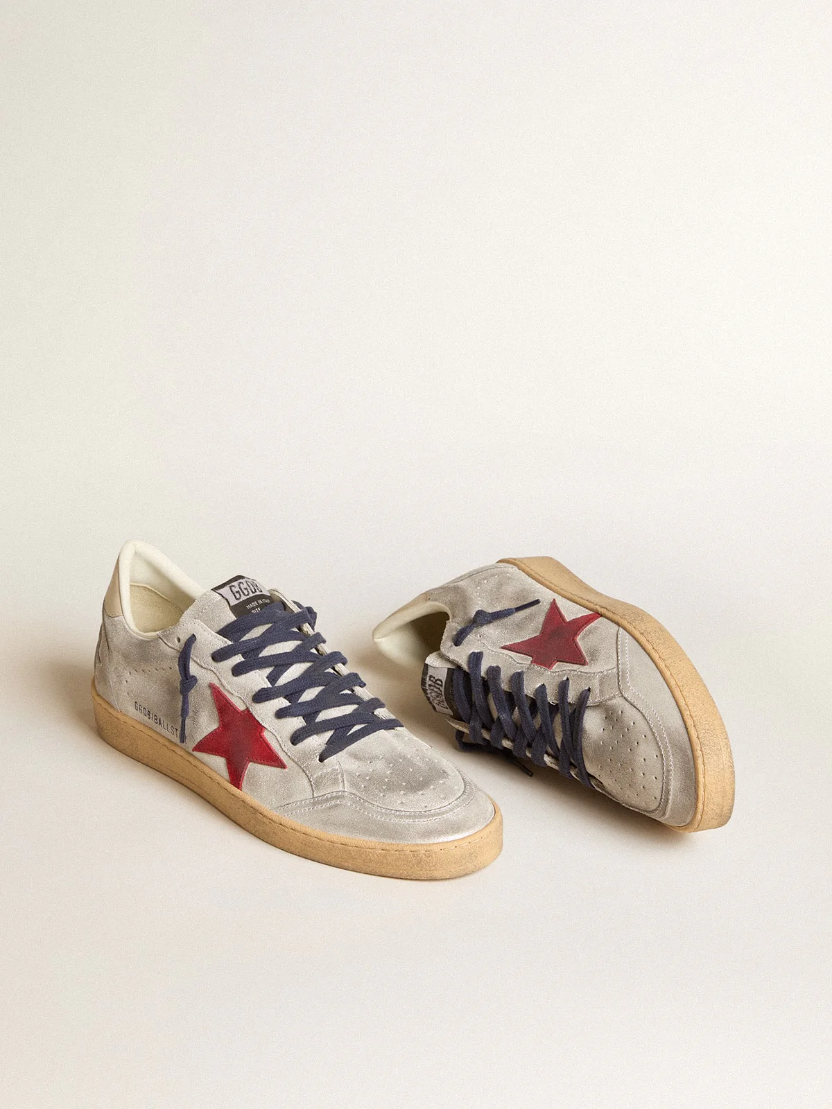 Men | Ball Star Metallic Suede with Suede Star & Leather Heel Tab | Silver x Red x Beige - Image 6