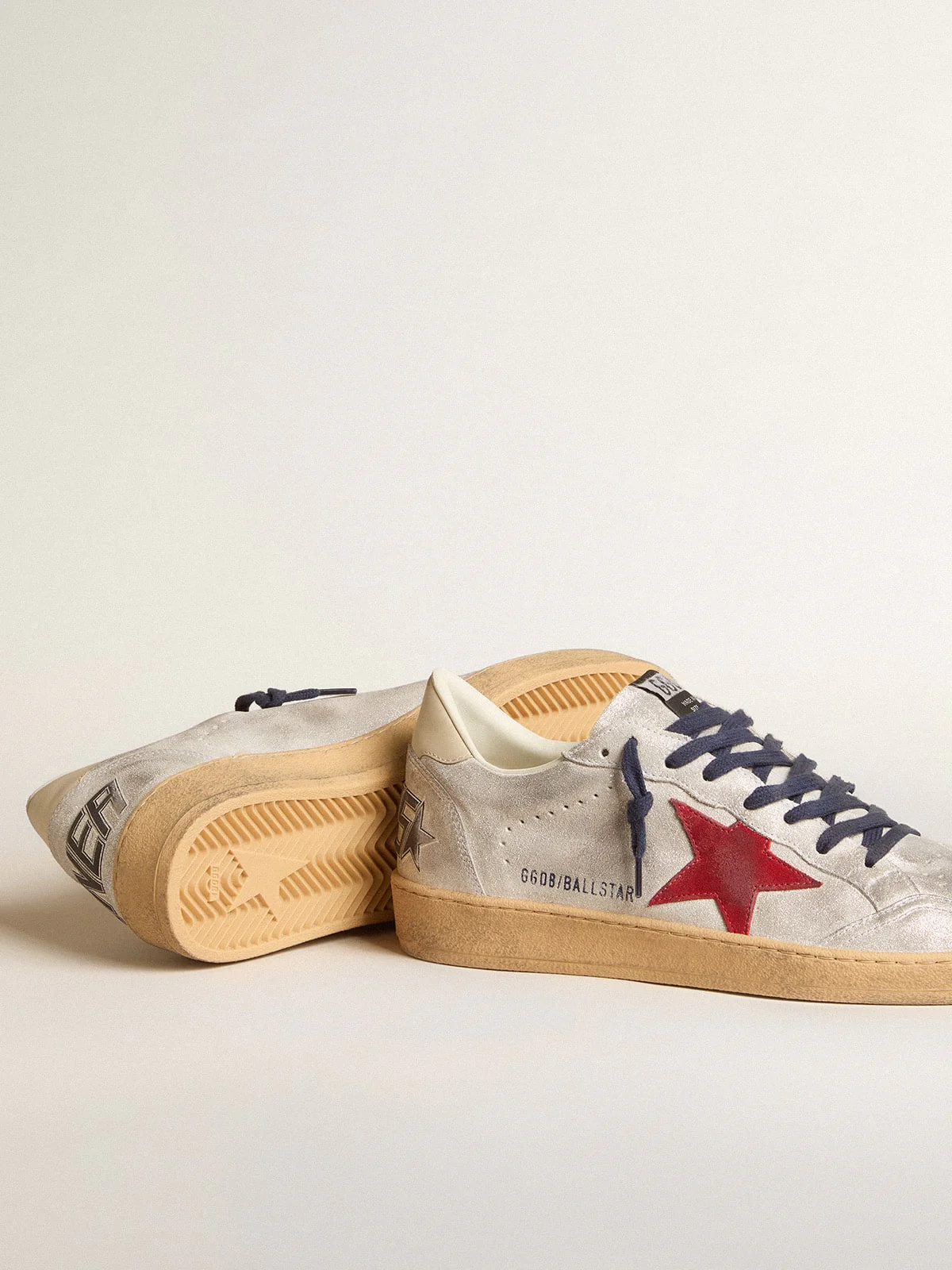 Men | Ball Star Metallic Suede with Suede Star & Leather Heel Tab | Silver x Red x Beige - Image 8