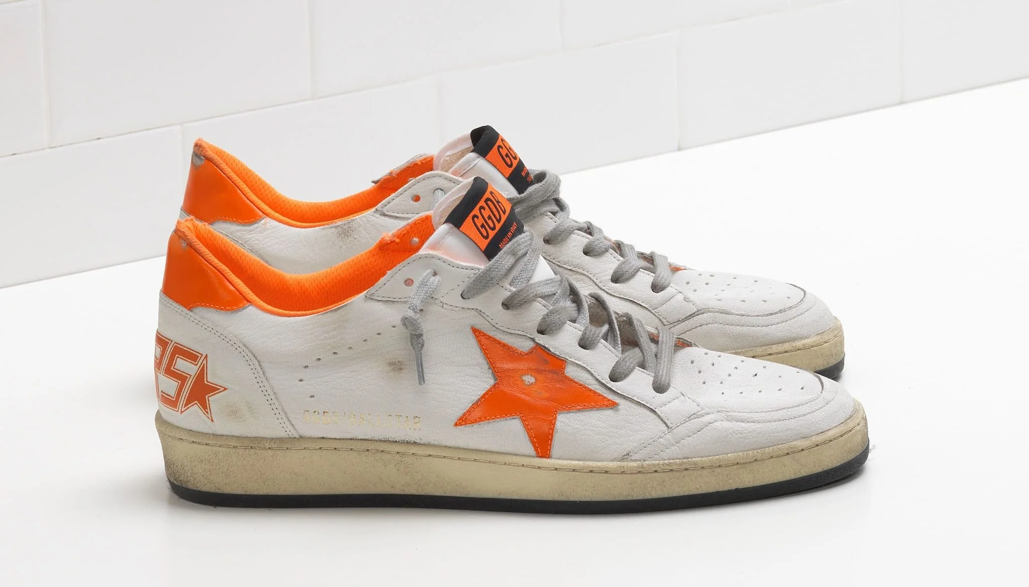 Men | Ball Star Sneakers Leather with Dayglow Details & Lining - Image 4