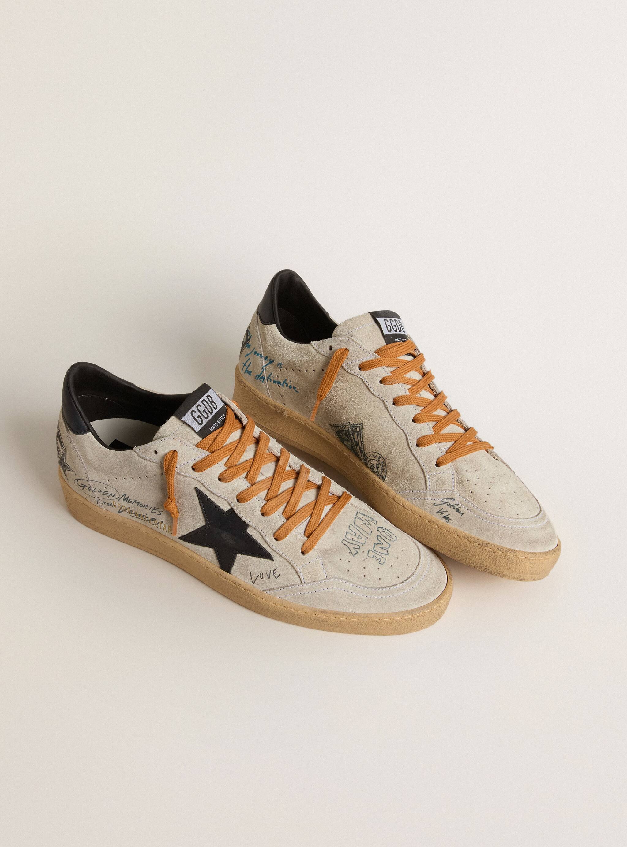 Men | Ball Star Taupe Suede, Black Details & Orange Lace | Grey x Black - Image 2