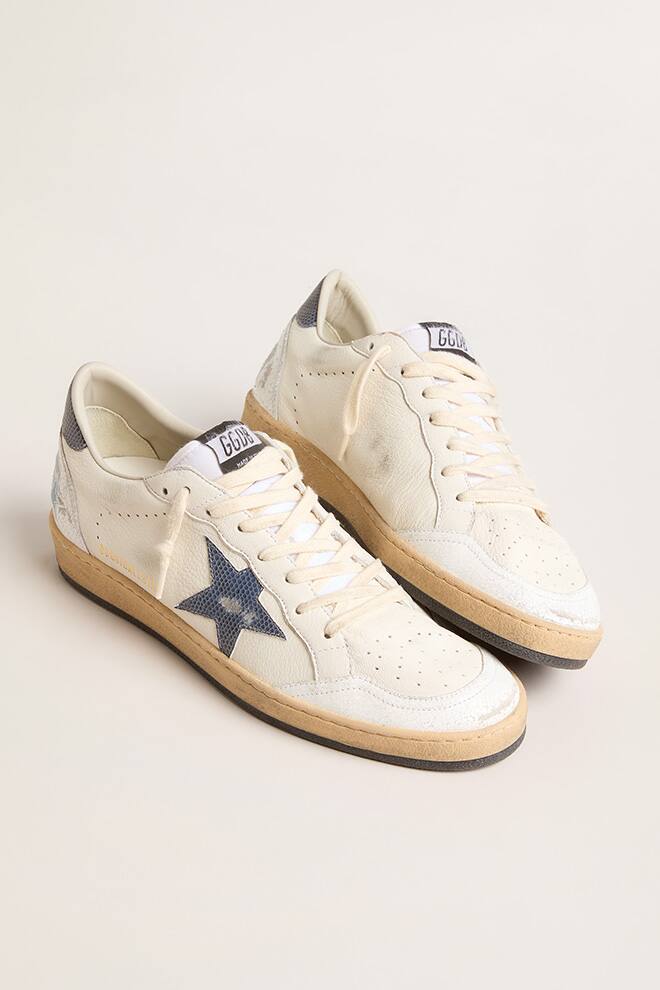 Men | Ball-Star White Nappa with Blue Star & Heel Tab | White x Dusty Blue - Image 4