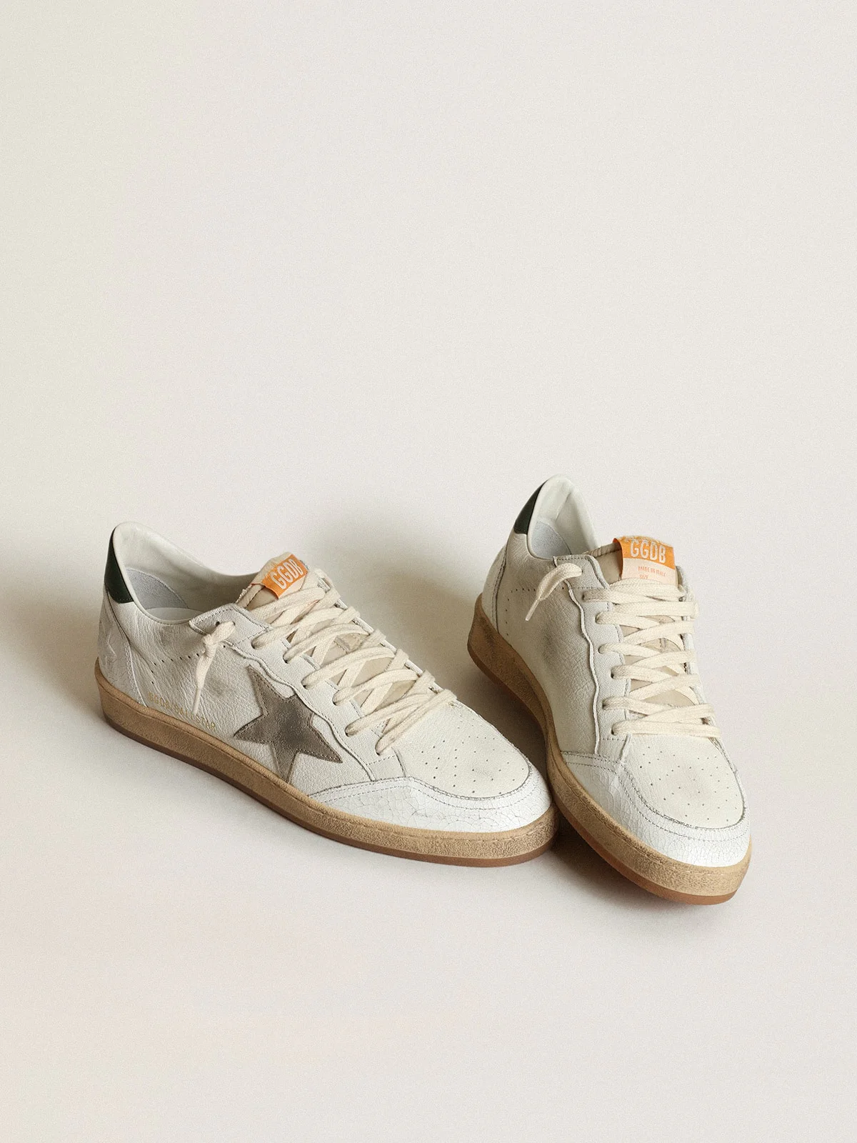 Men | Ball Star White Nappa with Dove Gray Suede Star | White x Taupe x Green - Image 4