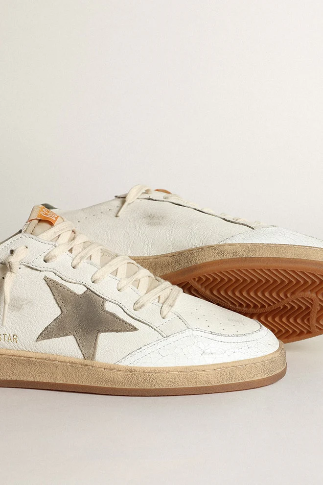 Men | Ball Star White Nappa with Dove Gray Suede Star | White x Taupe x Green - Image 9