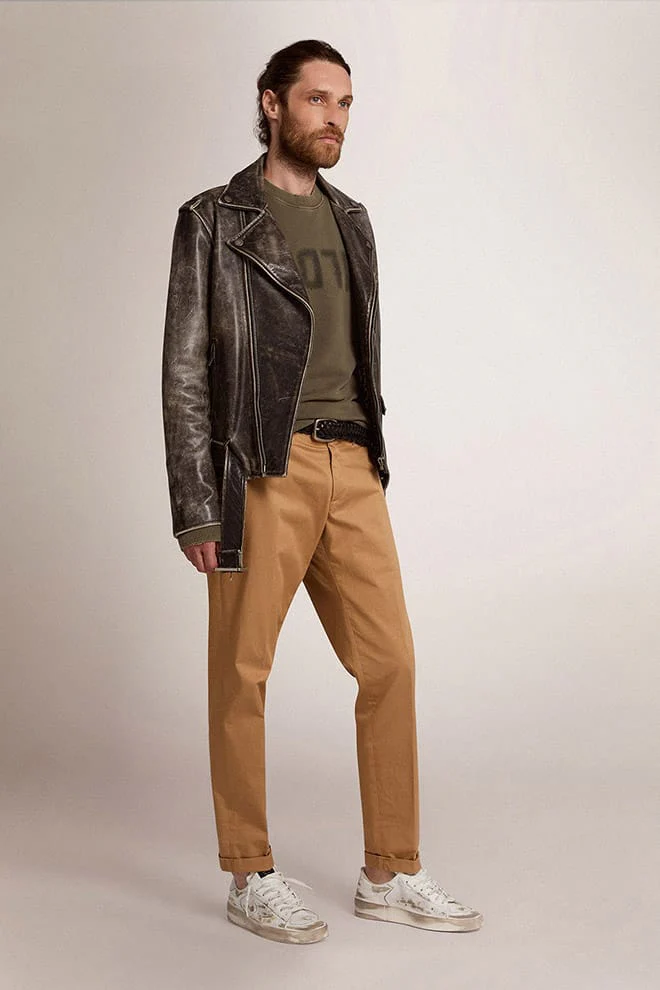 Men | Beige Cotton Chino Pants | Beige - Image 8