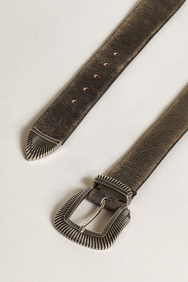 Men | Belt Black Leather with Decorated Buckle | Black - Image 2