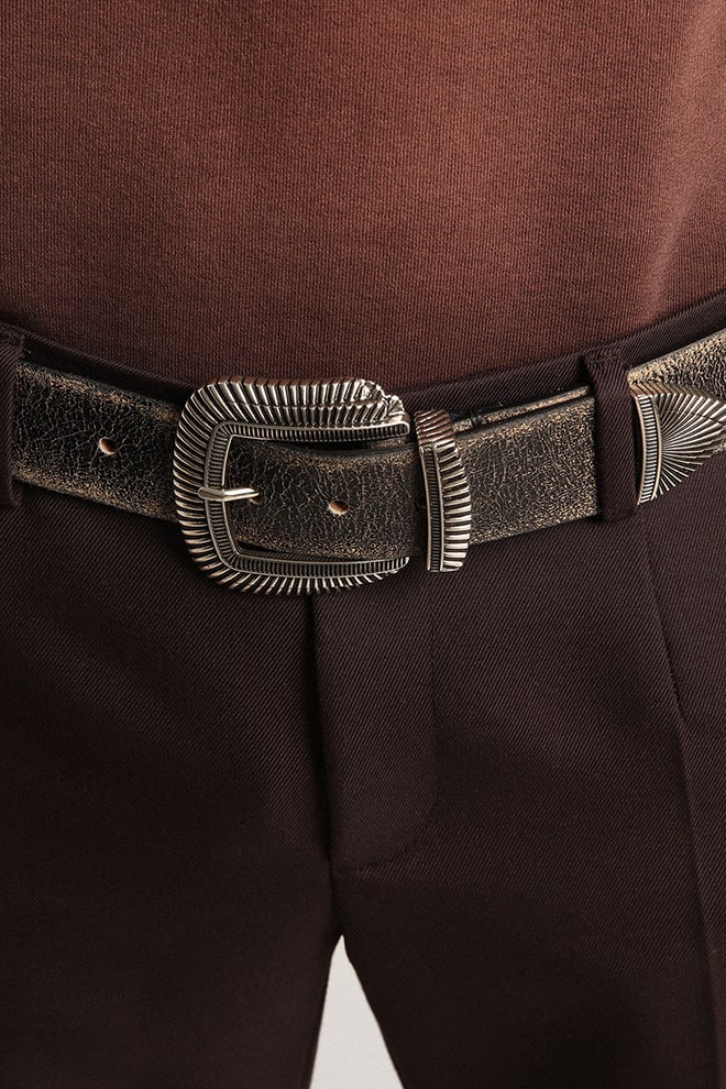 Men | Belt Black Leather with Decorated Buckle | Black - Image 7