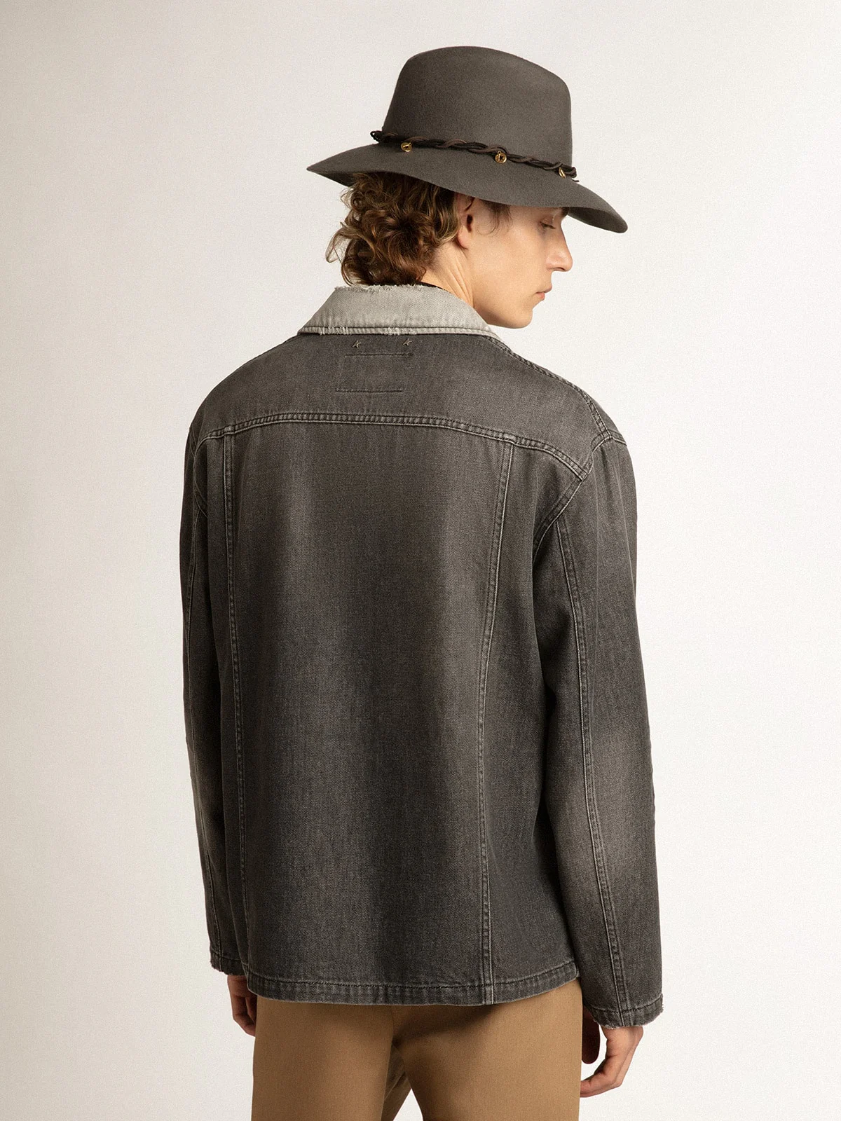 Men | Black Denim Shirt with Patches | Black - Image 9